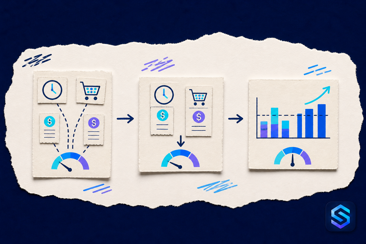 Handcrafted torn-paper illustration about see project profitability before it is too late