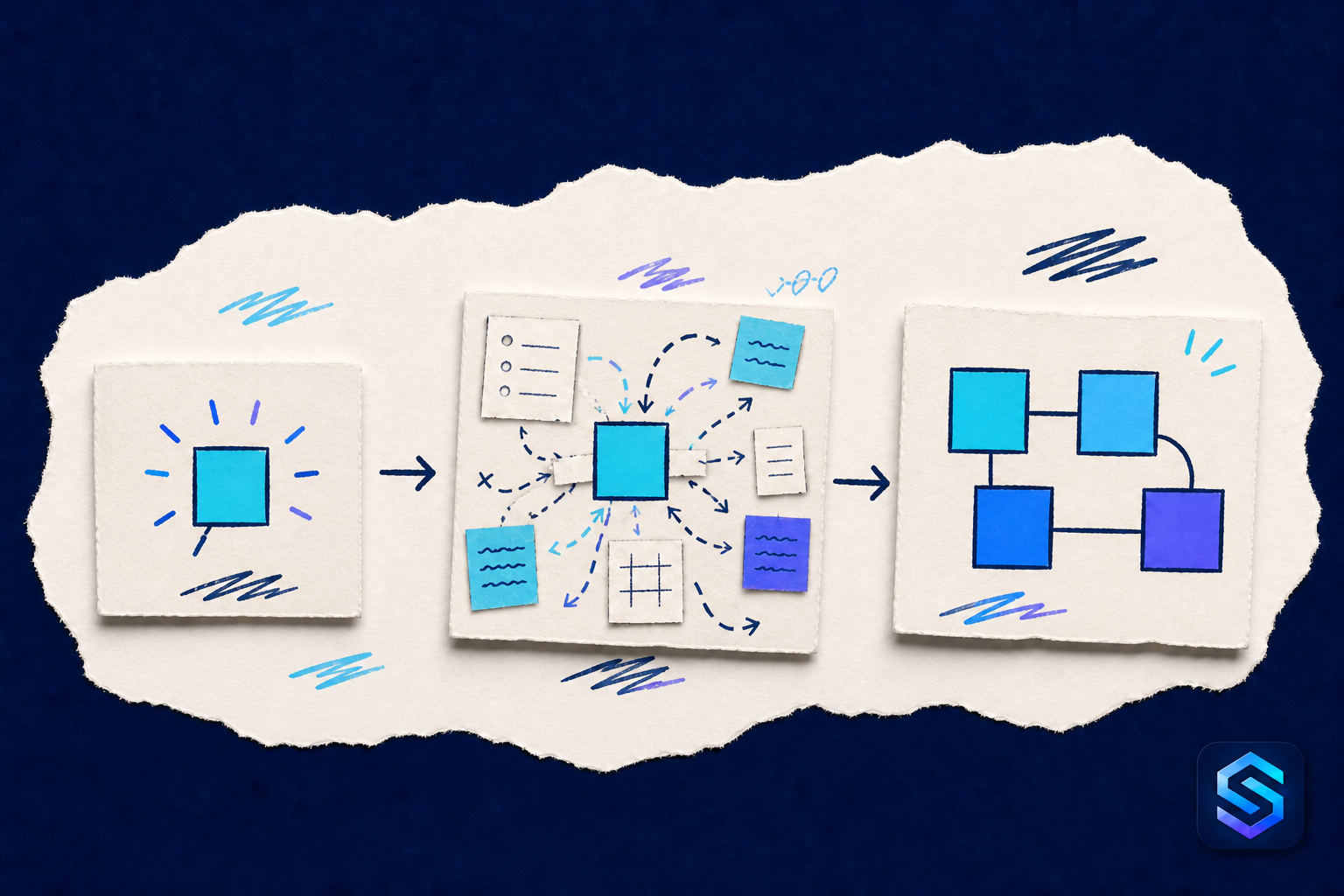 Handcrafted torn-paper illustration about the hidden cost of rigid software